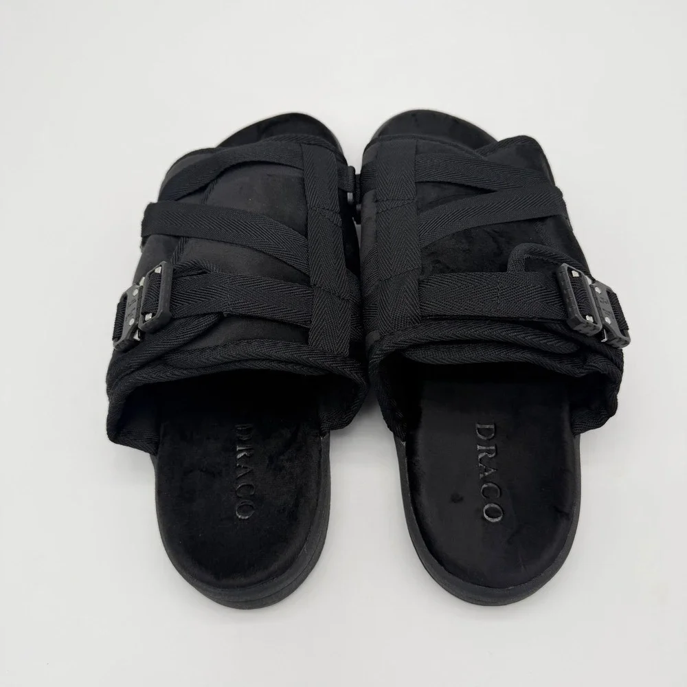 Draco Mens Size 9-10 Fits Men sizes 8.5-10 All Black W/Buckle Phantom Slides - Picture 2 of 6